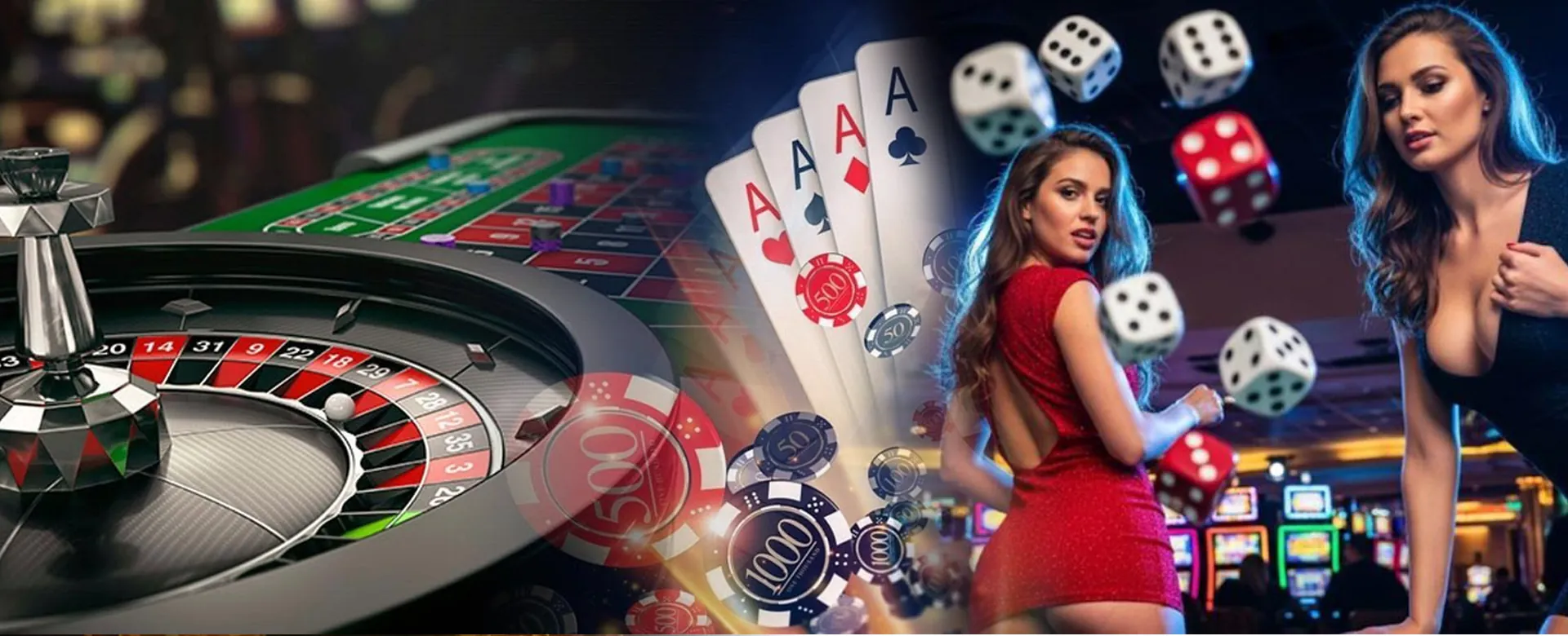 Luxurious casino table games with golden glow and chips